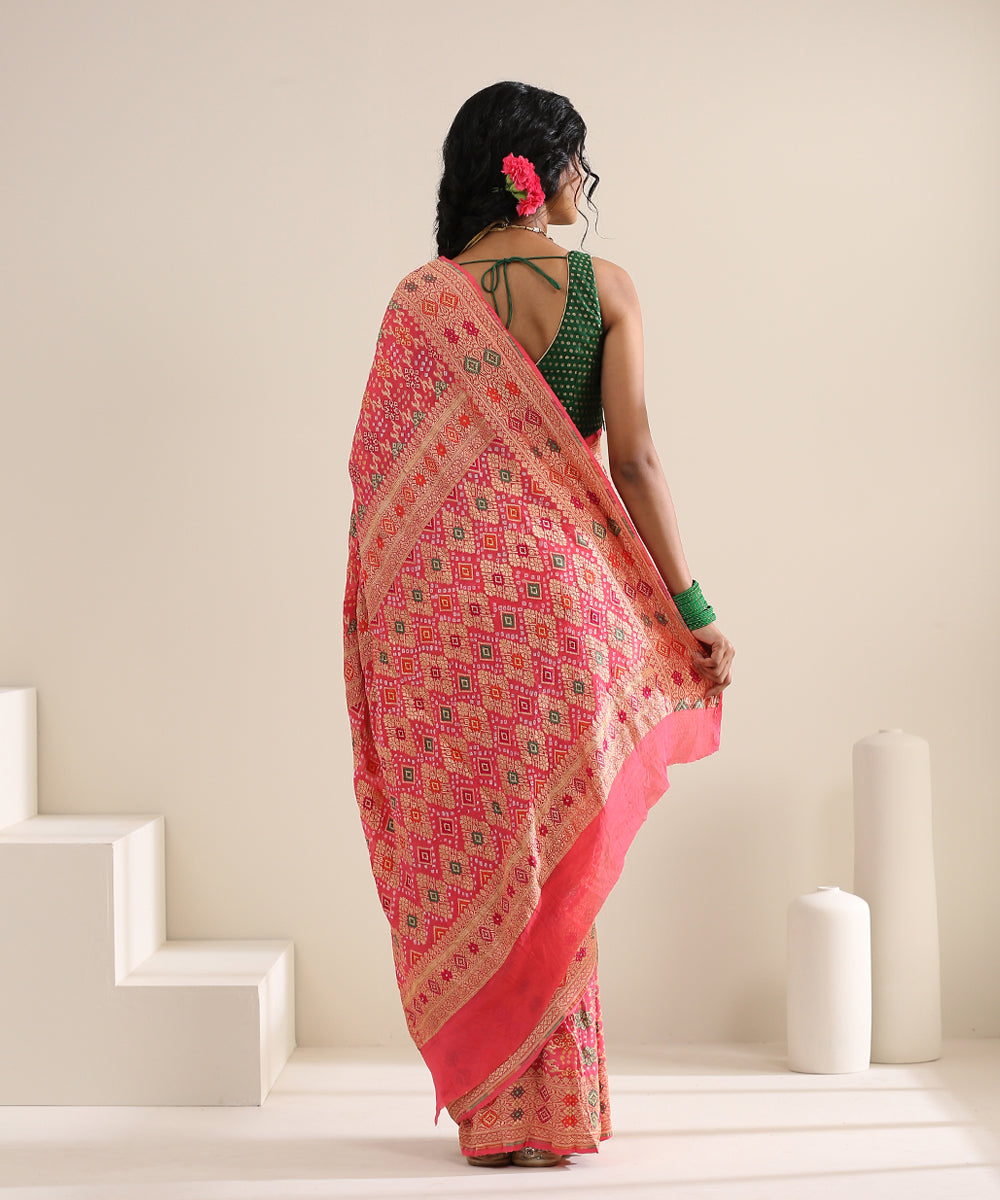 Handloom_Fluorescent_Pink_Patola_Georgette_Banarasi_Bandhej_Saree_With_Meenakari_WeaverStory_03