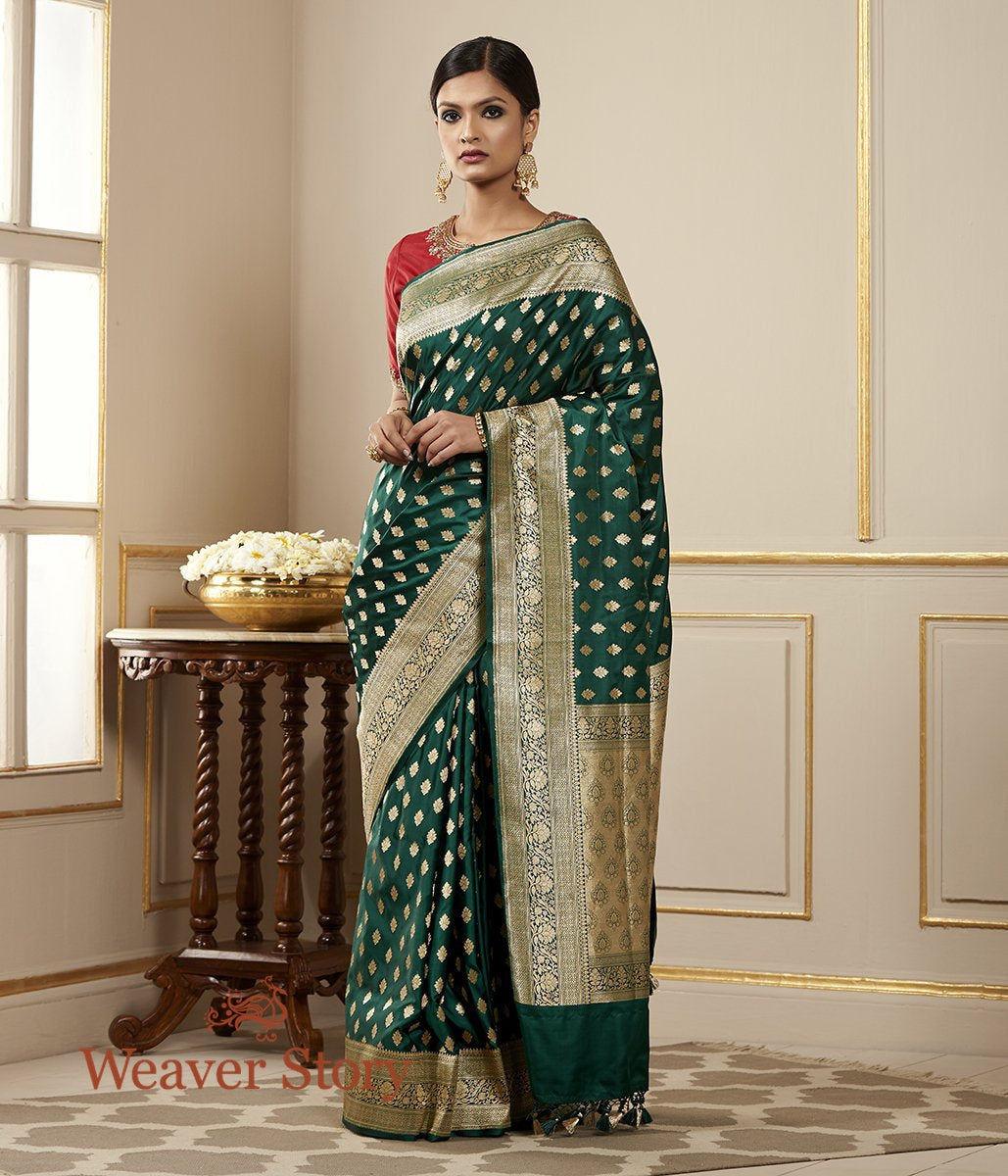 Handloom_Emerald_Green_Satin_Silk_Saree_with_Gold_Zari_Weave_WeaverStory_02