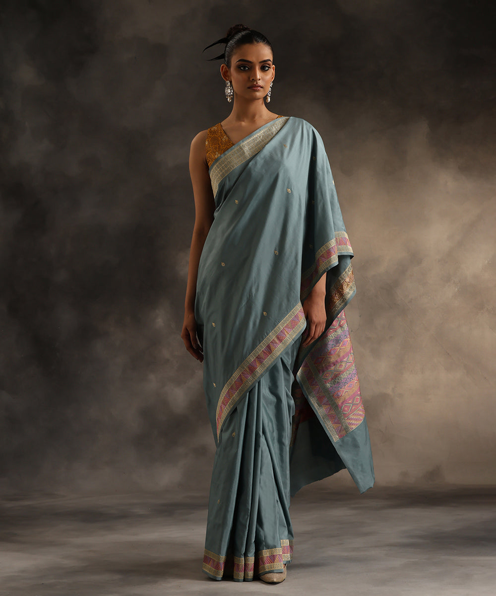 Grey_Handloom_Pure_Katan_Silk_Tanchoi_Banarasi_Saree_With_Meenakari_Border_WeaverStory_02