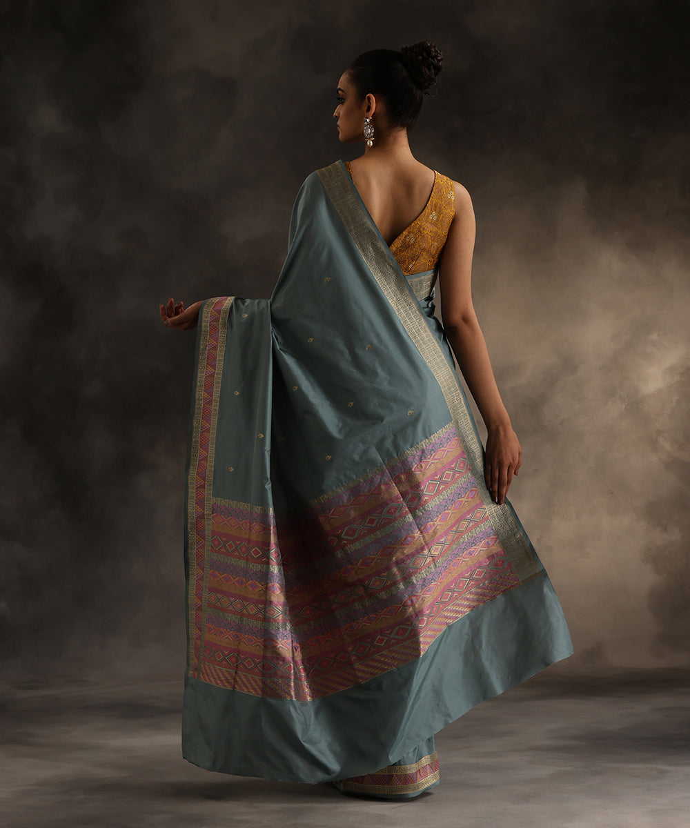 Grey_Handloom_Pure_Katan_Silk_Tanchoi_Banarasi_Saree_With_Meenakari_Border_WeaverStory_03
