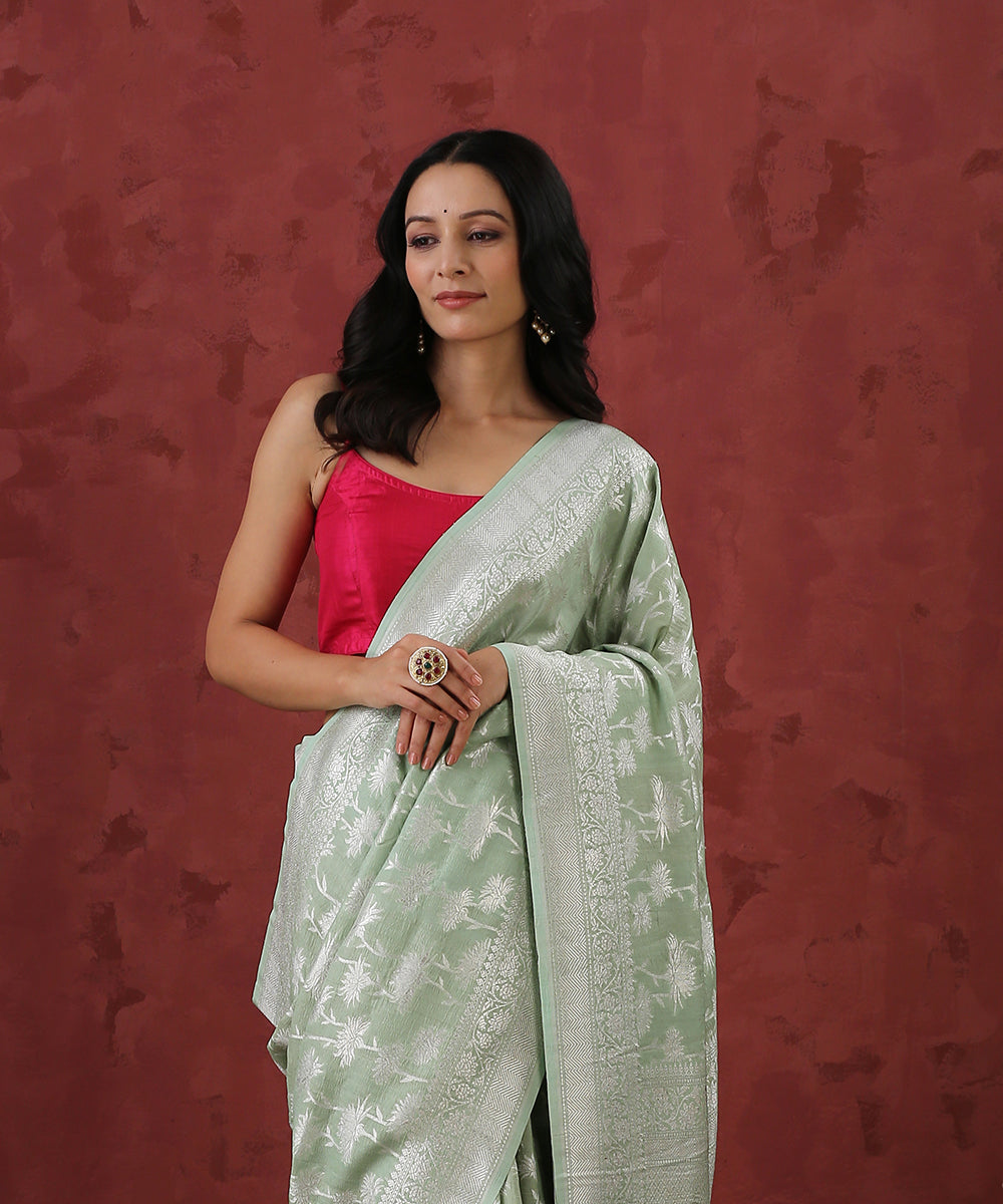 Handloom_Pista_Green_Tussar_Georgette_Banarasi_Saree_with_Floral_Motifs_WeaverStory_01