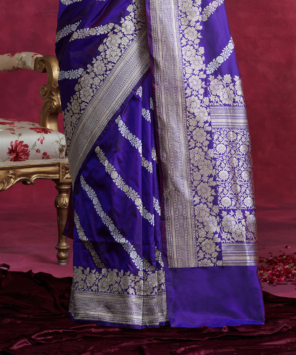 Handloom_Purple_Dual_Tone_Pure_Katan_Silk_Banarasi_Jangla_Saree_With_Aada_Bel_WeaverStory_04