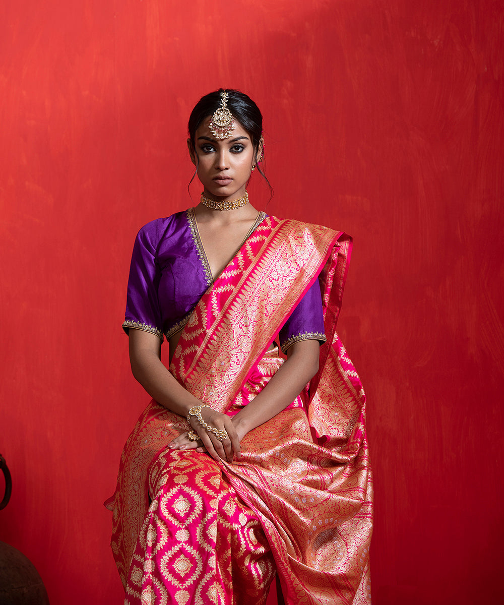 Pink_Handloom_Pure_Katan_Silk_Meenakari_Banarasi_Saree_With_Kadhwa_Jaal_WeaverStory_01