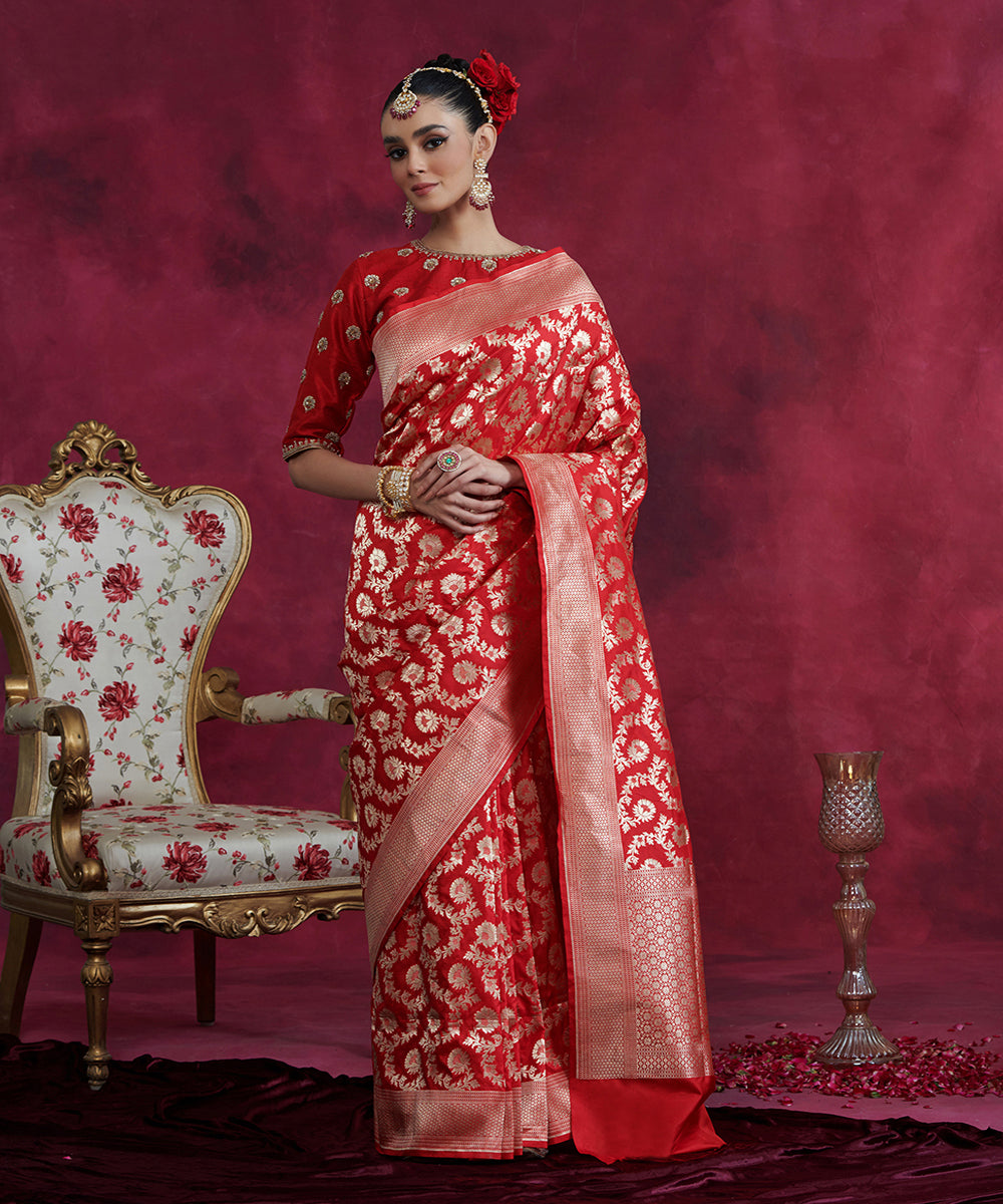 Red_Handloom_Pure_Katan_Silk_Banarasi_Jangla_Saree_In_Cutwork_Weave_WeaverStory_02