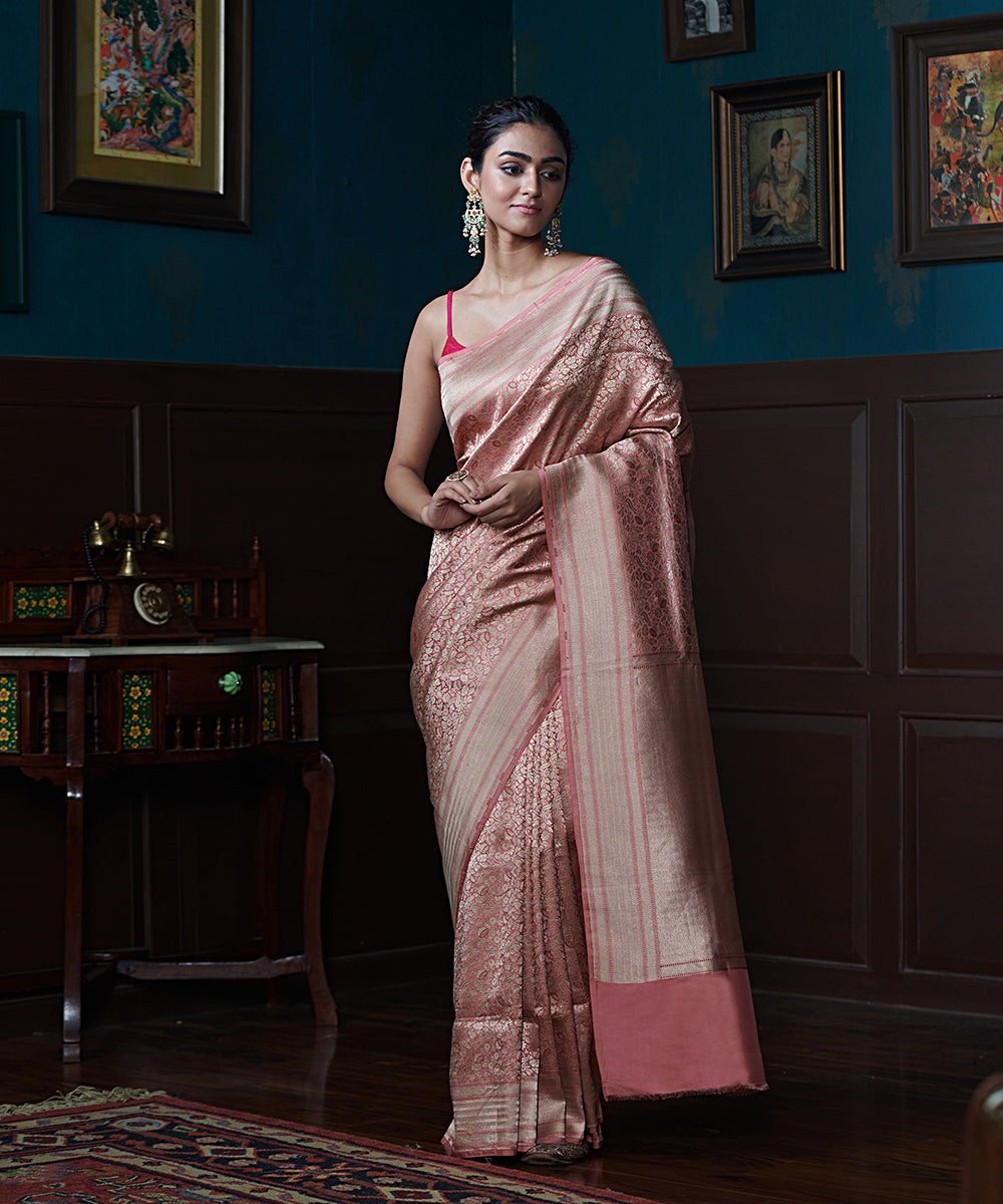 Rose_Pink_Handloom_Kimkhab_Pure_Katan_Silk_Banarasi_Saree_With_Meenakari_Floral_Motifs_WeaverStory_02