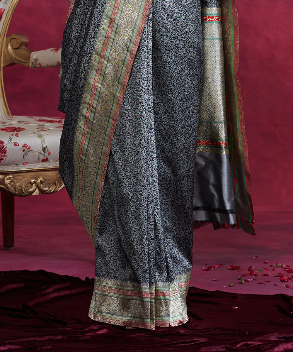 Black_And_Grey_Handloom_Reshmi_Tanchoi_Banarasi_Saree_With_Zari_Meenakari_Border_WeaverStory_04