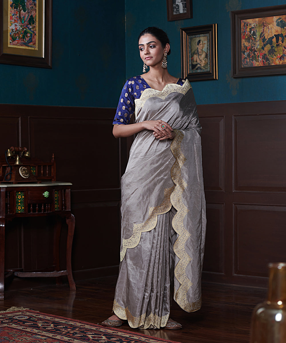 Grey_Handloom_Tissue_Silk_Banarasi_Saree_With_Scalloped_Borders_WeaverStory_02