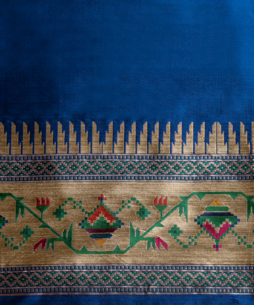 Handloom_Blue_Double_Warp_Pure_Katan_Silk_Banarasi_Patola_Saree_With_Paithani_Border_WeaverStory_05