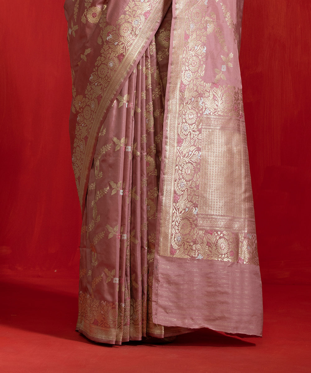 Handloom_Pink_Pure_Katan_Silk_Banarasi_Saree_With_Floral_Jaal_And_Meenakari_WeaverStory_03
