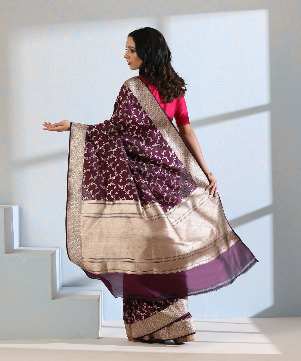 Wine_Handloom_Pure_Katan_Silk_Banarasi_Saree_with_Cutwork_Jaal_WeaverStory_02