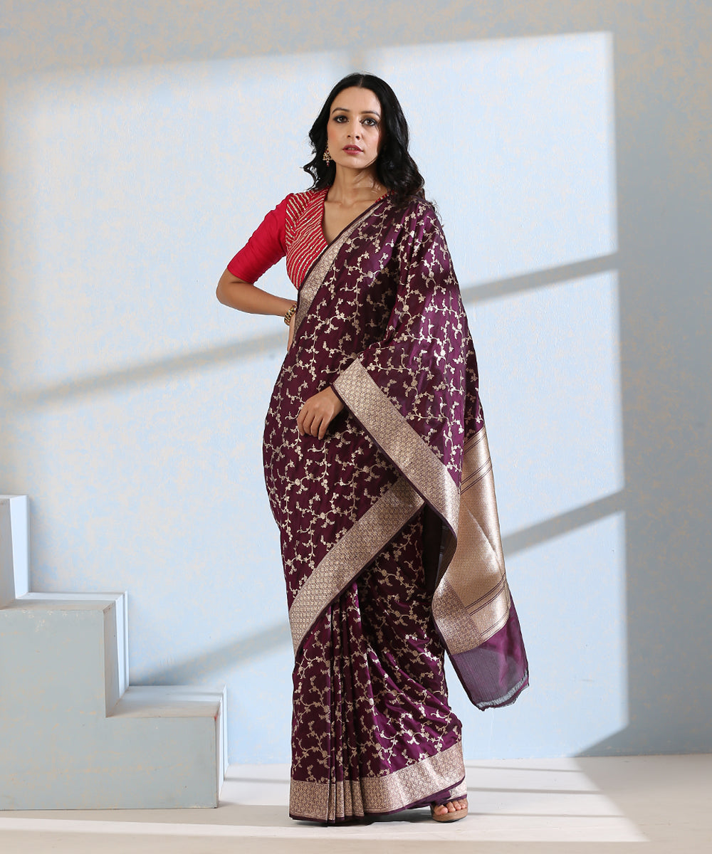 Wine_Handloom_Pure_Katan_Silk_Banarasi_Saree_with_Cutwork_Jaal_WeaverStory_03