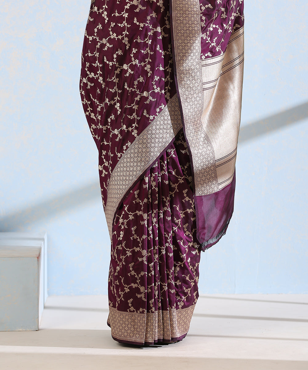 Wine_Handloom_Pure_Katan_Silk_Banarasi_Saree_with_Cutwork_Jaal_WeaverStory_04