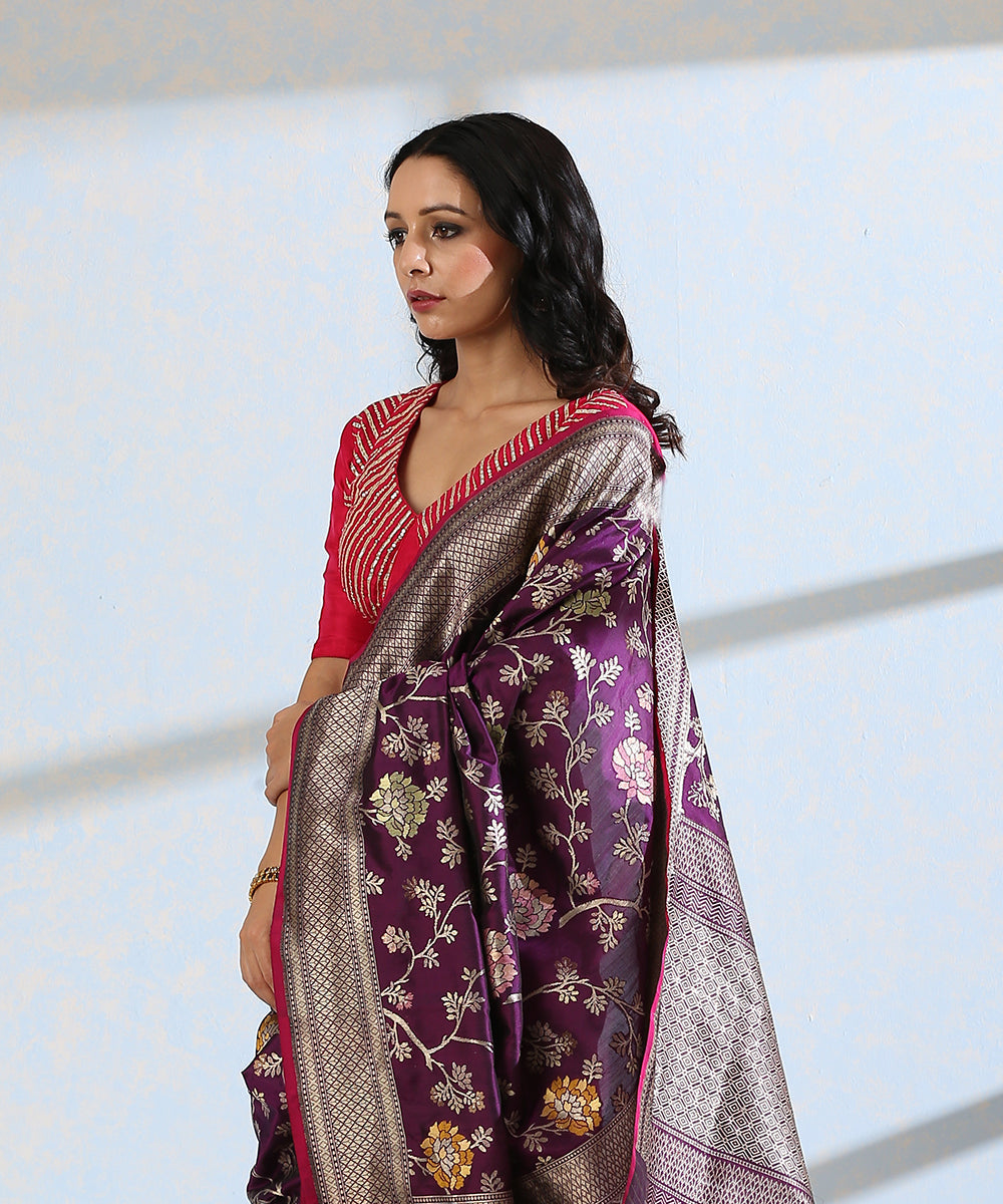 Handloom_Purple_Pure_Katan_Silk_Banarasi_Saree_With_Floral_Meenakari_Jaal_WeaverStory_01