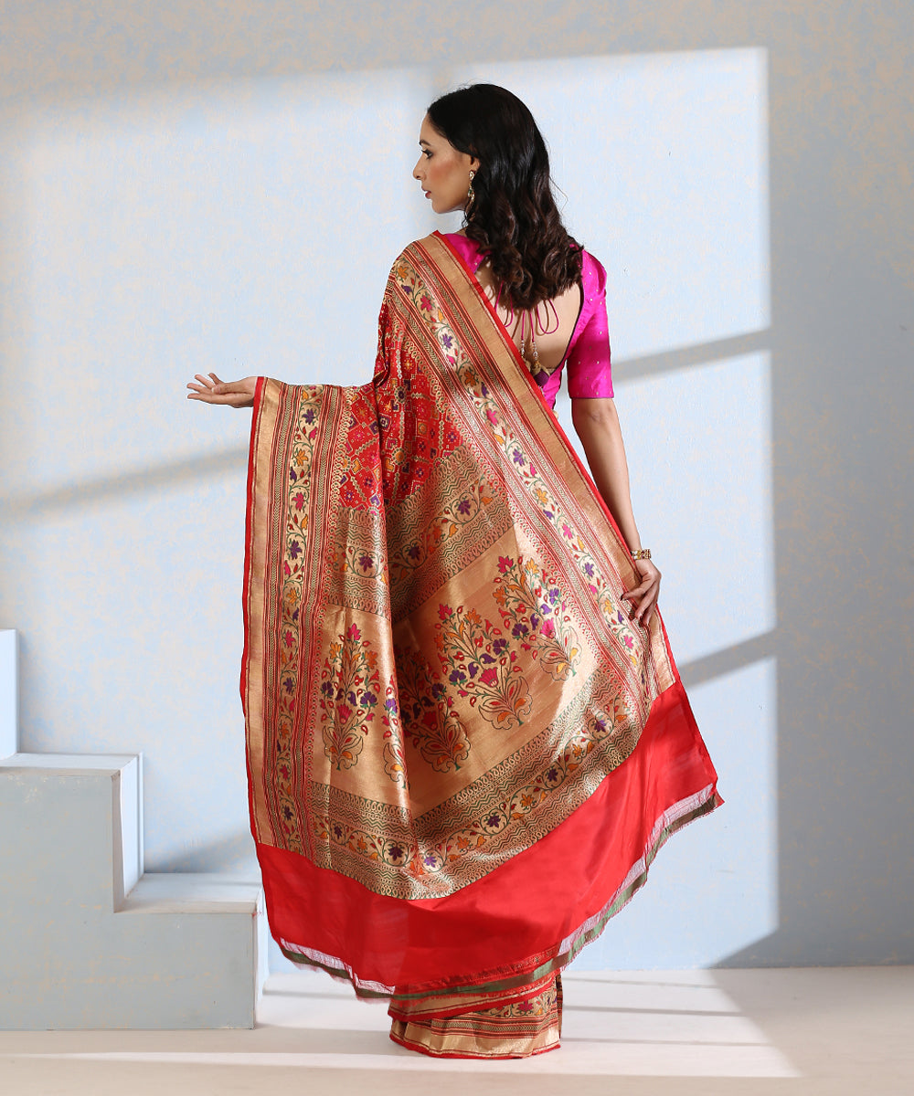 Handloom_Red_Pure_Katan_Silk_Meenakari_Banarasi_Patola_Saree_With_Floral_Paithani_Border_WeaverStory_03