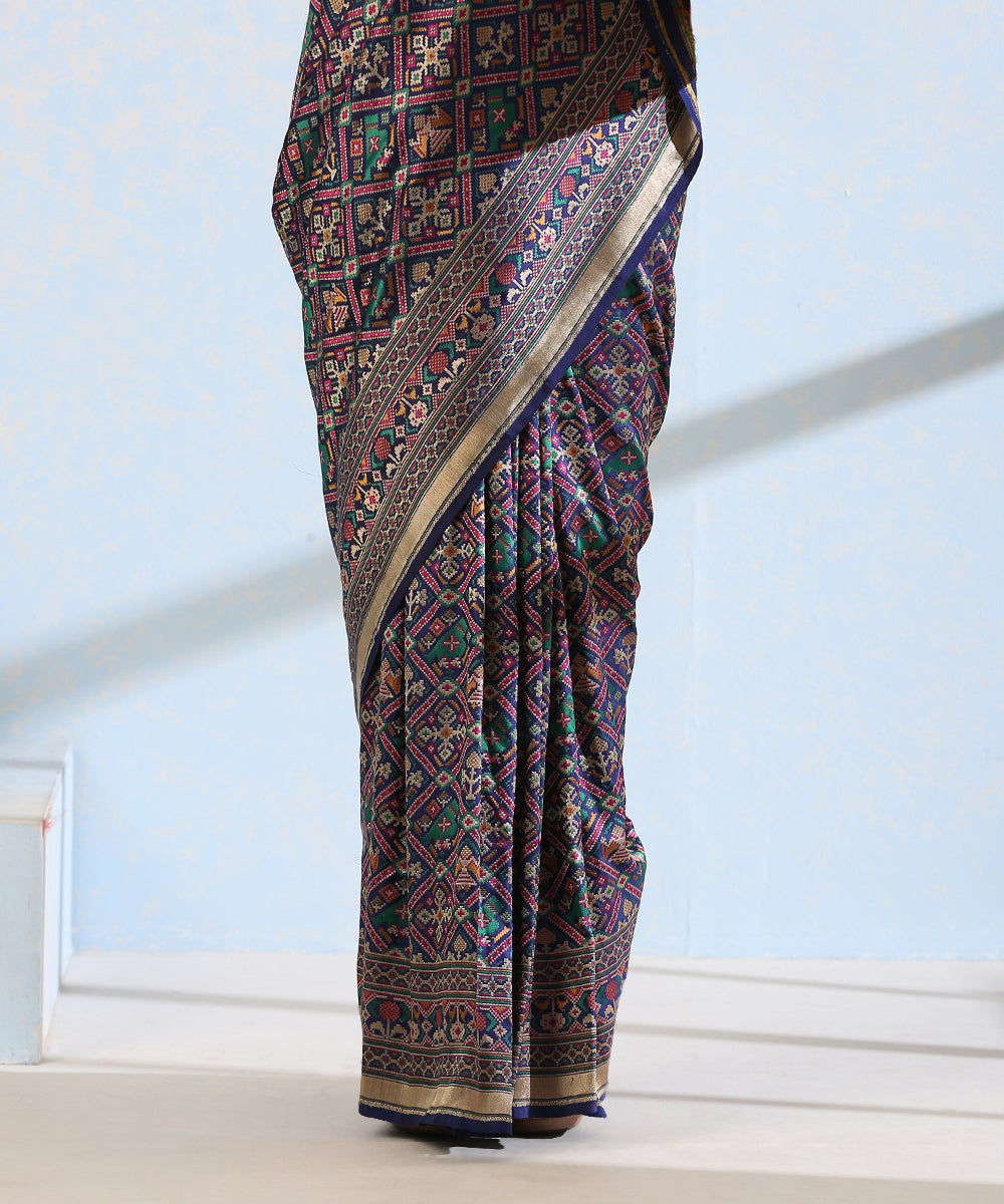 Blue_Handloom_Pure_Katan_Silk_Meenakari_Banarasi_Patola_Saree_With_Floral_Paithani_Border_WeaverStory_04