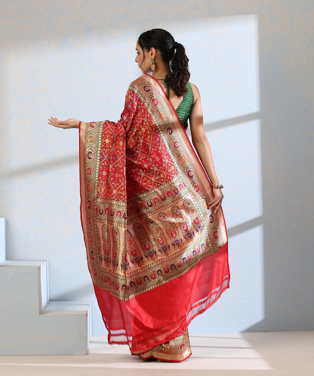 Handloom_Red_Pure_Katan_Silk_Meenakari_Banarasi_Patola_Saree_With_Floral_Paithani_Border_WeaverStory_03