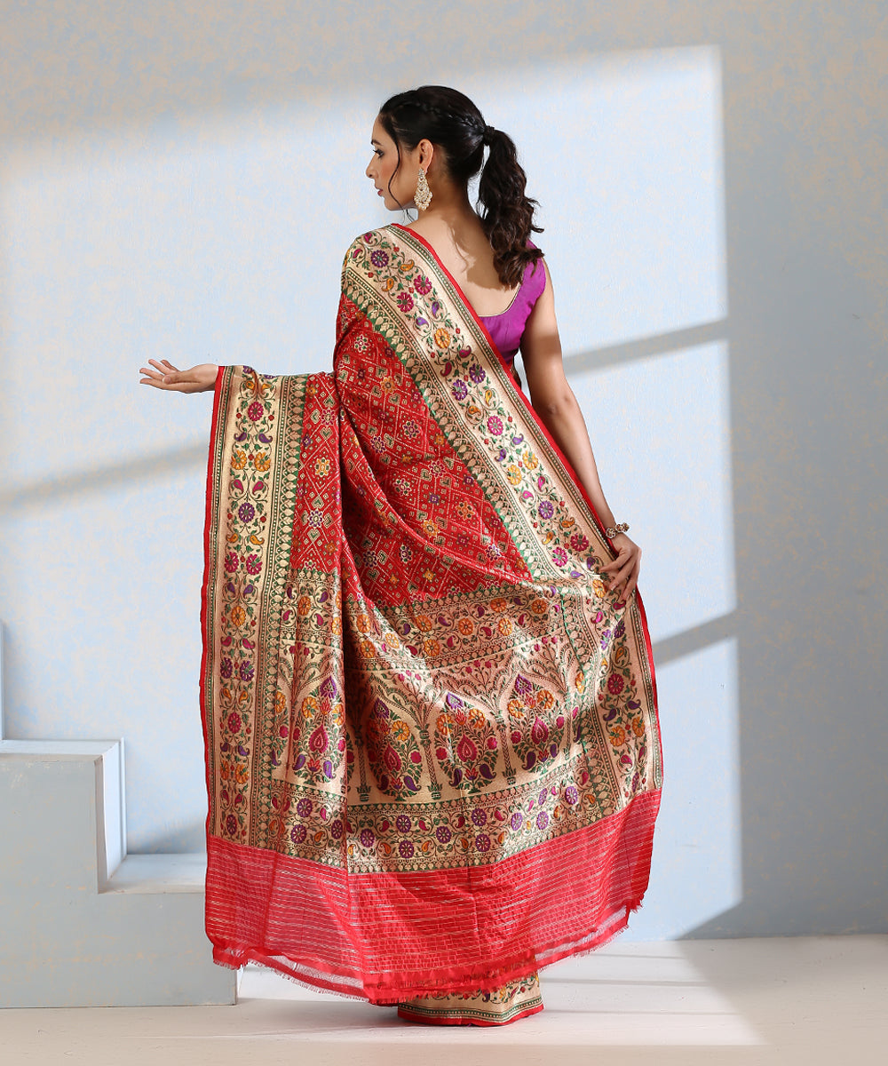 Handloom_Red_Pure_Katan_Silk_Meenakari_Banarasi_Patola_Saree_With_Floral_Paithani_Border_WeaverStory_03