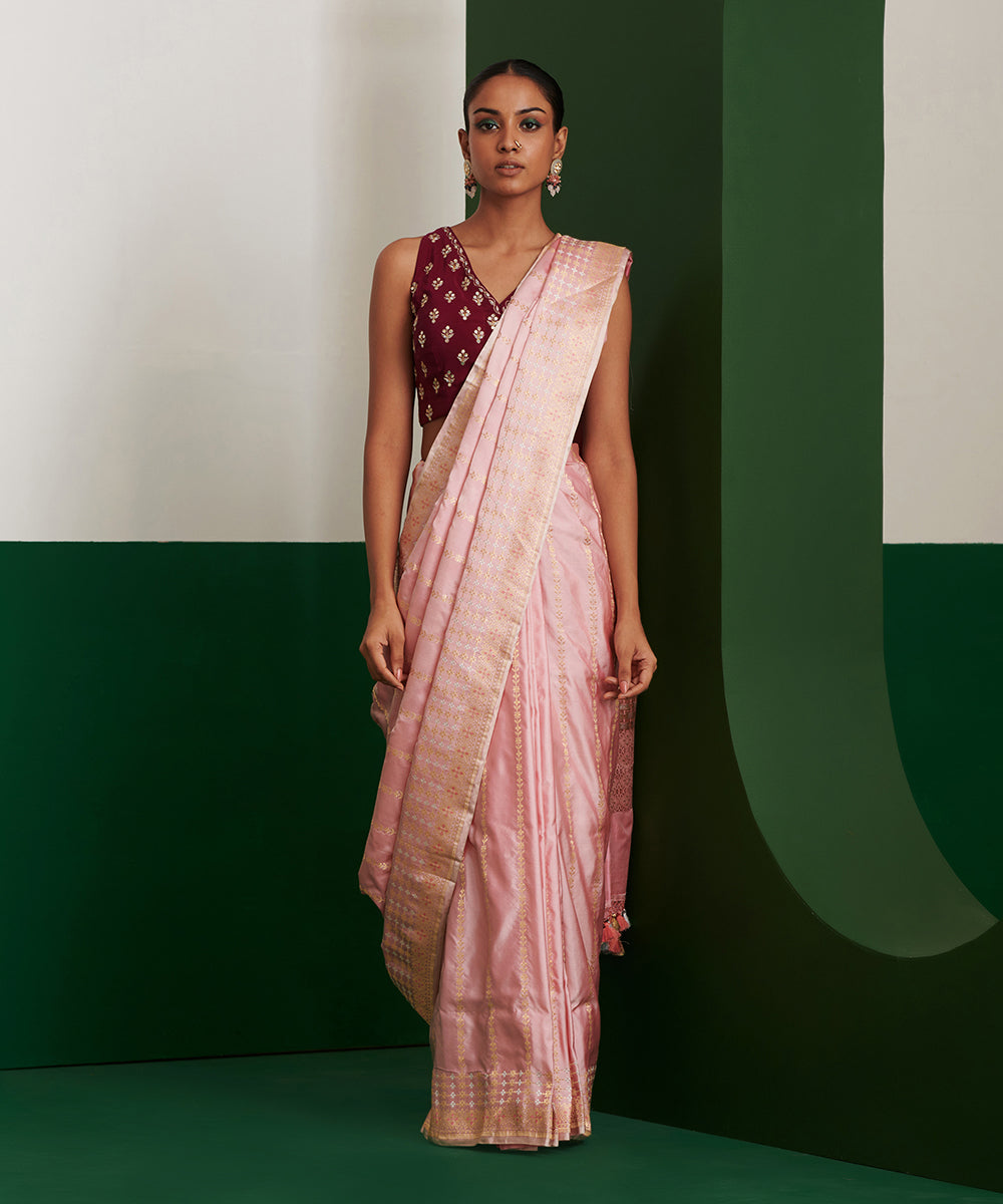 Light_Pink_Handloom_Mashroo_Silk_Banarasi_Saree_With_Zari_Stripes_WeaverStory_02