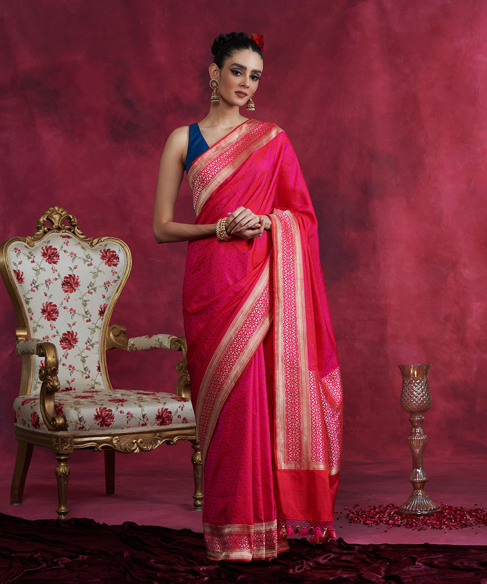 Handloom_Pink_Pure_Katan_Silk_Banarasi_Tanchoi_Saree_With_Zari_Meenakari_Border_WeaverStory_02