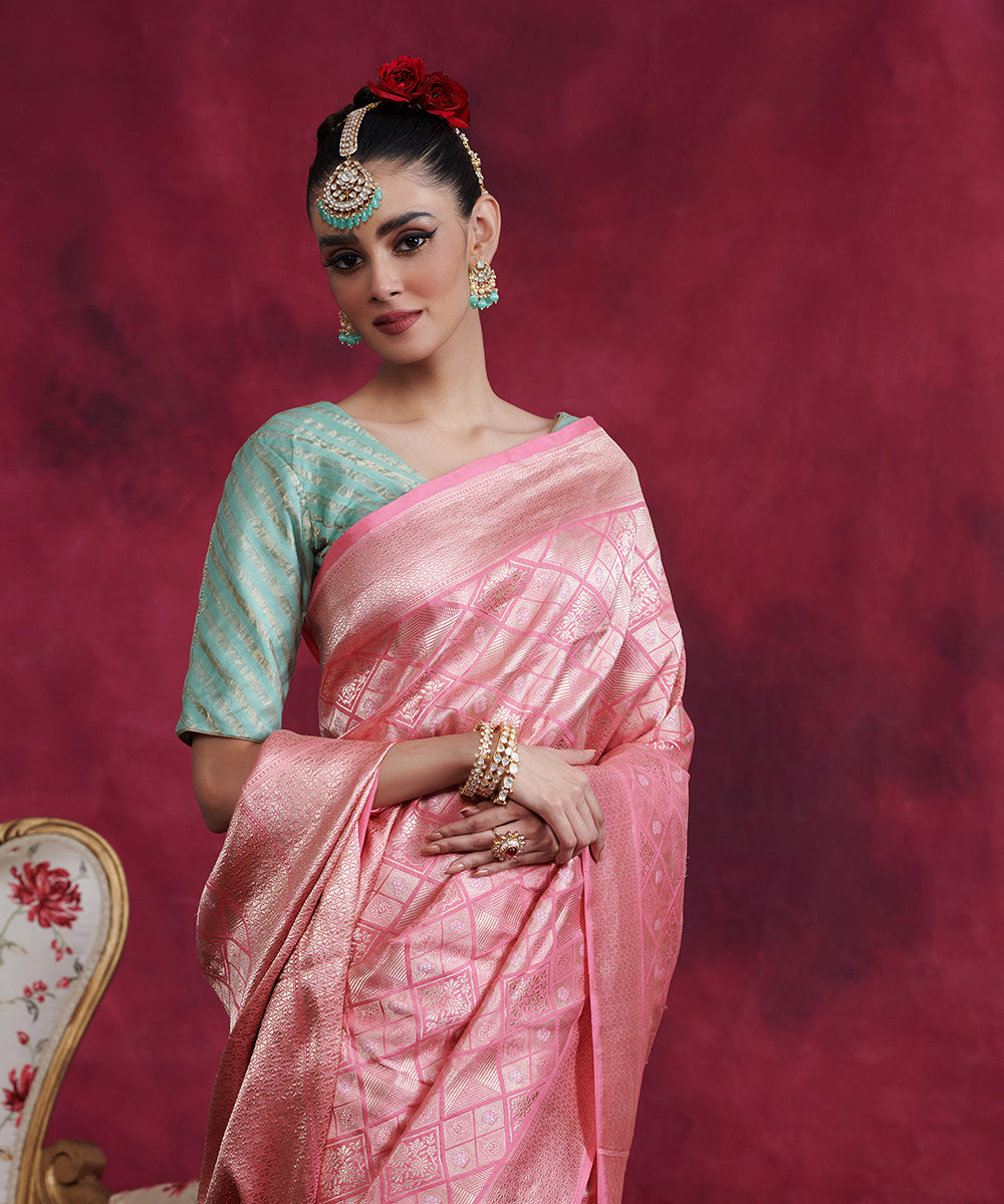 Handloom_Rose_Pink_Wasket_Weave_Pure_Katan_Silk_Zari_Banarasi_Saree_WeaverStory_01