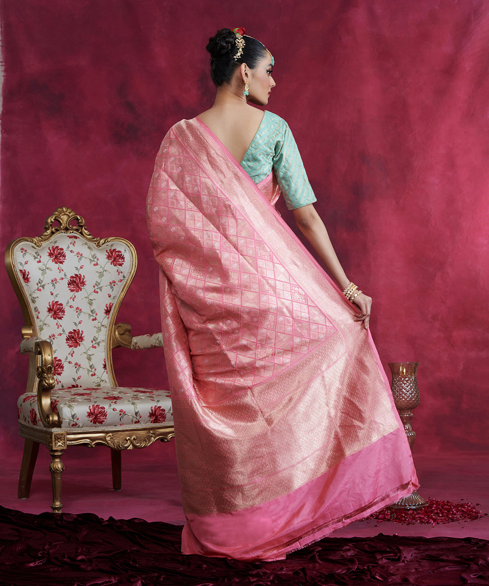 Handloom_Rose_Pink_Wasket_Weave_Pure_Katan_Silk_Zari_Banarasi_Saree_WeaverStory_03