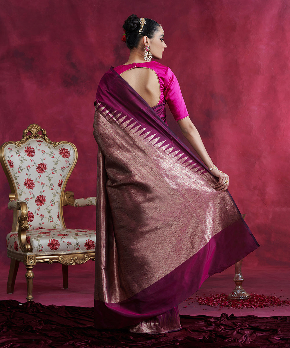 Wine_Handloom_Pure_Katan_Silk_Banarasi_Tanchoi_Saree_With_Rising_Temple_Zari_Border_WeaverStory_03