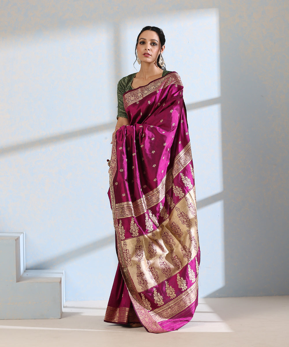 Purple_Handloom_Pure_Katan_Silk_Resham_Booti_Banarasi_Saree_WeaverStory_02