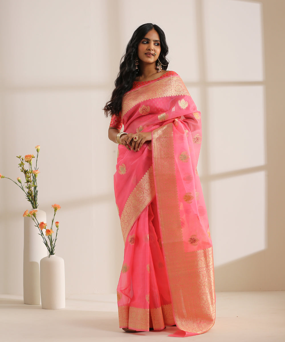 Rose_Pink_Handloom_Kora_Silk_Banarasi_Saree_With_Kadhwa_Booti_WeaverStory_02