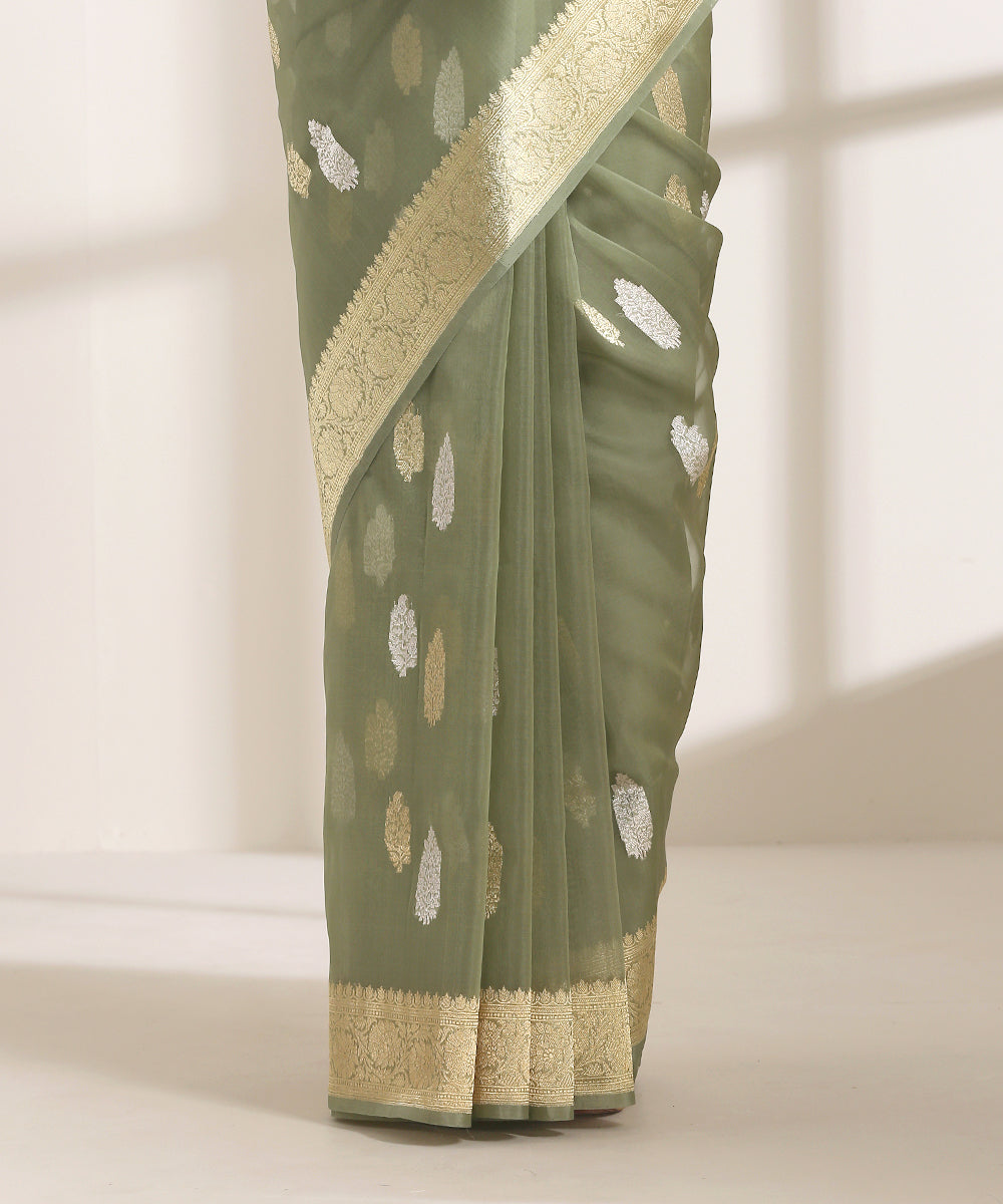 Sage_Green_Handloom_Kora_Silk_Banarasi_Saree_With_Kadhwa_Booti_And_Zari_Border_WeaverStory_04
