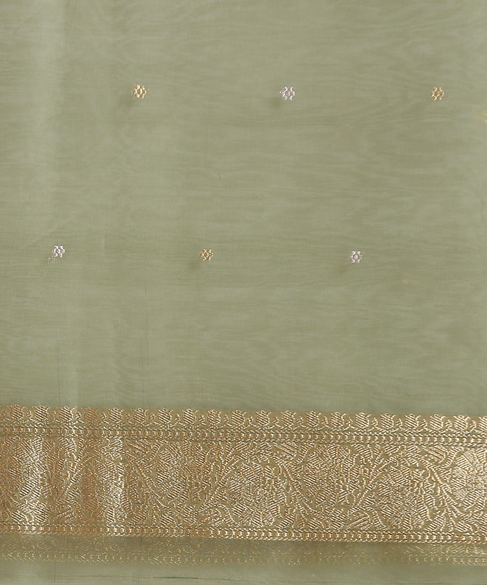 Sage_Green_Handloom_Kora_Silk_Banarasi_Saree_With_Kadhwa_Booti_And_Zari_Border_WeaverStory_05