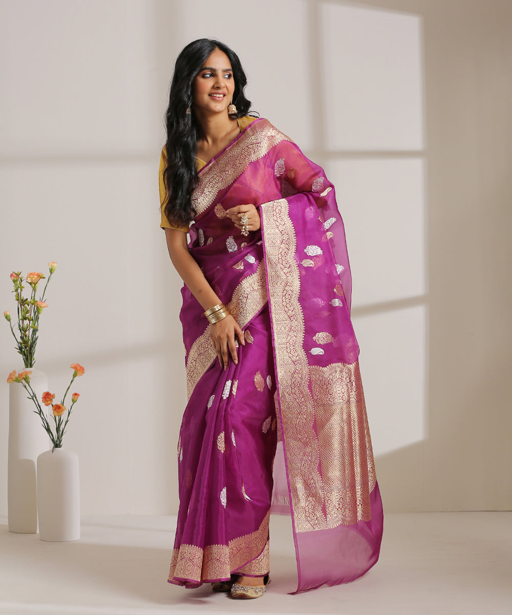 Purple_Handloom_Kora_Silk_Banarasi_Saree_With_Ambi_Kadhwa_Booti_WeaverStory_02