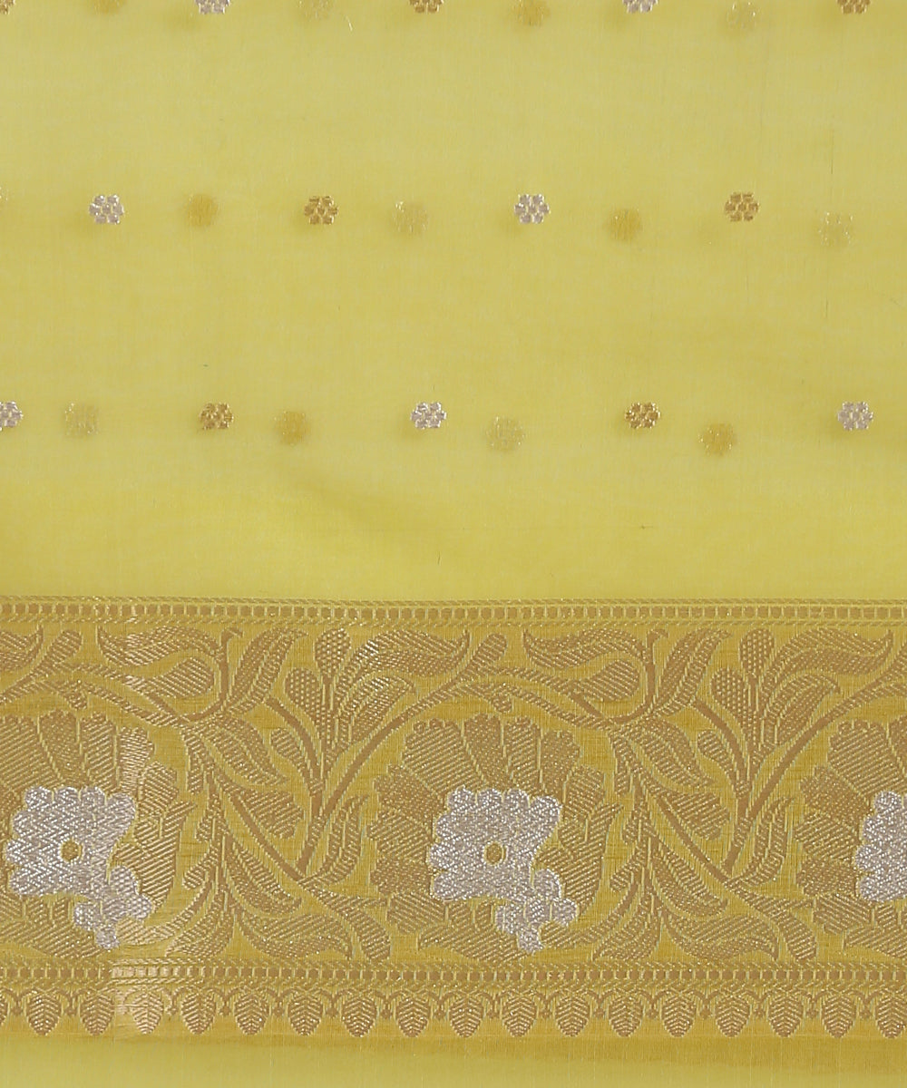 Lime_Green_Handloom_Kora_Silk_Banarasi_Saree_With_Kadhwa_Booti_And_Zari_Border_WeaverStory_05