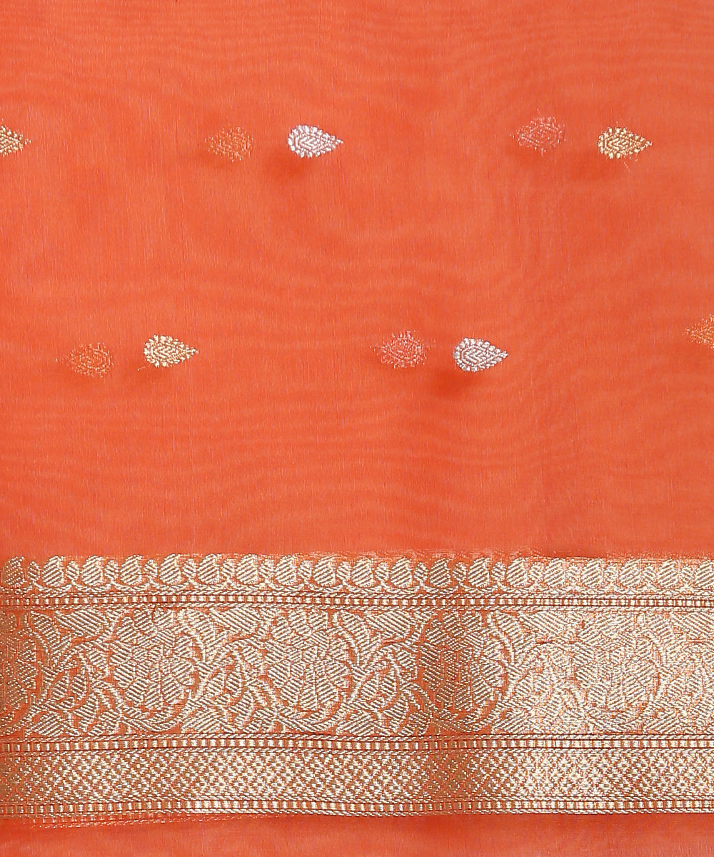 Orange_Handloom_Kora_Silk_Banarasi_Saree_With_Kadhwa_Zari_Booti_WeaverStory_05
