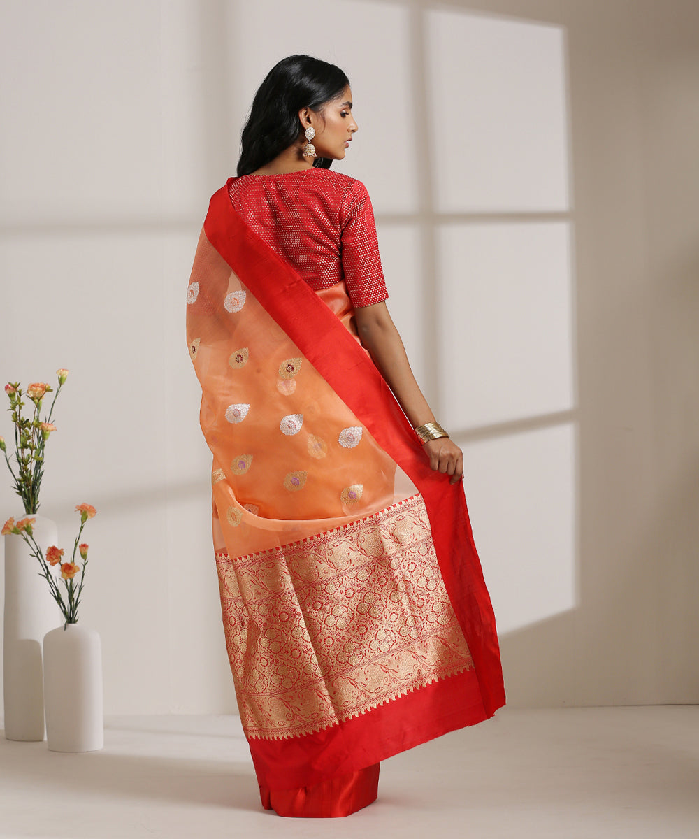 Handloom_Peach_Kora_Silk_Banarasi_Saree_With_Meenakari_Booti_And_Satin_Border_WeaverStory_03