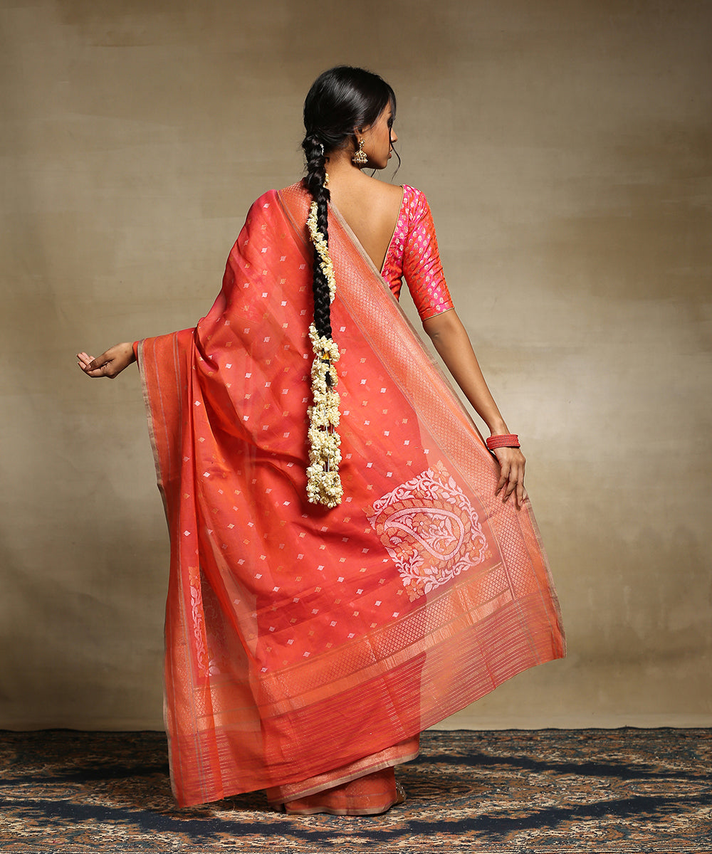 Rust_Red_Handloom_Pure_Cotton_Banarasi_Jamdani_Saree_With_Konia_Pallu_WeaverStory_03