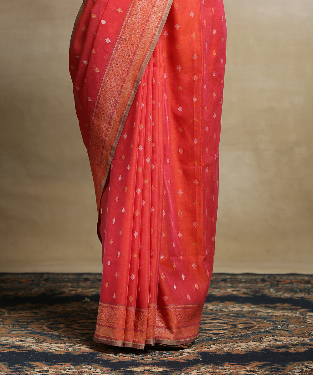Rust_Red_Handloom_Pure_Cotton_Banarasi_Jamdani_Saree_With_Konia_Pallu_WeaverStory_04
