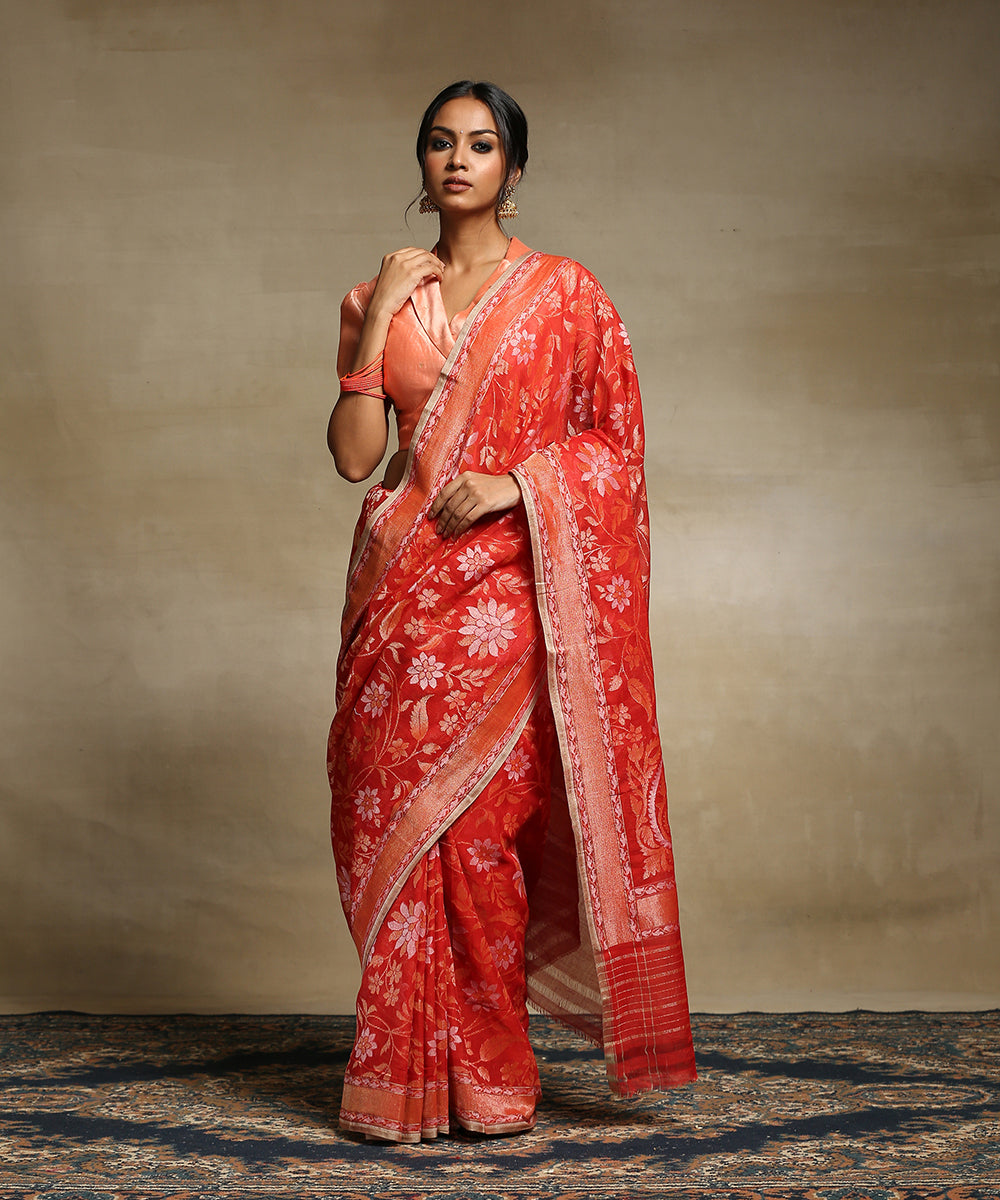 Handloom_Red_Pure_Cotton_Banarasi_Jamdani_Saree_With_Paisley_Pallu_WeaverStory_02