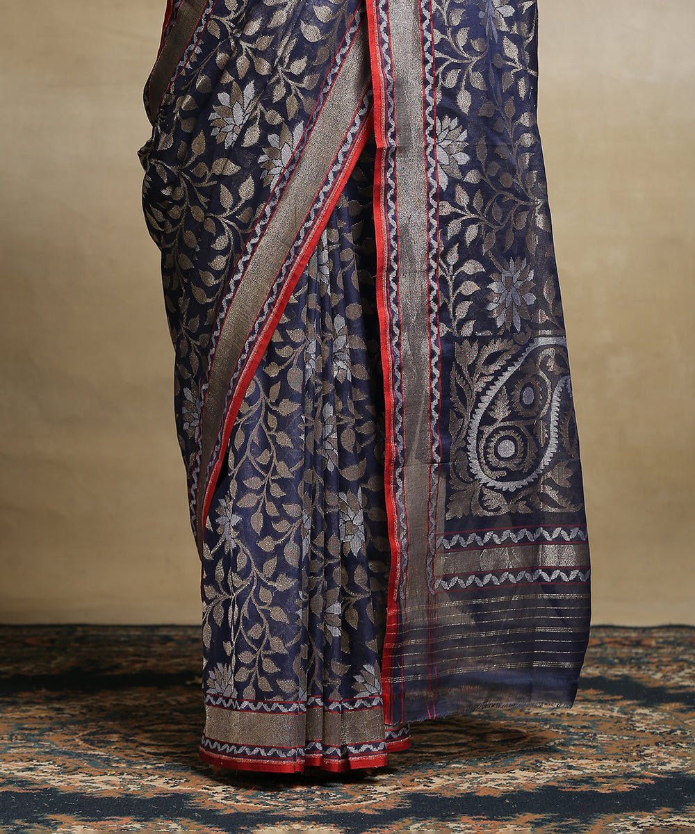 Handloom_Indigo_Pure_Cotton_Banarasi_Jamdani_Saree_With_Paisley_Pallu_WeaverStory_04