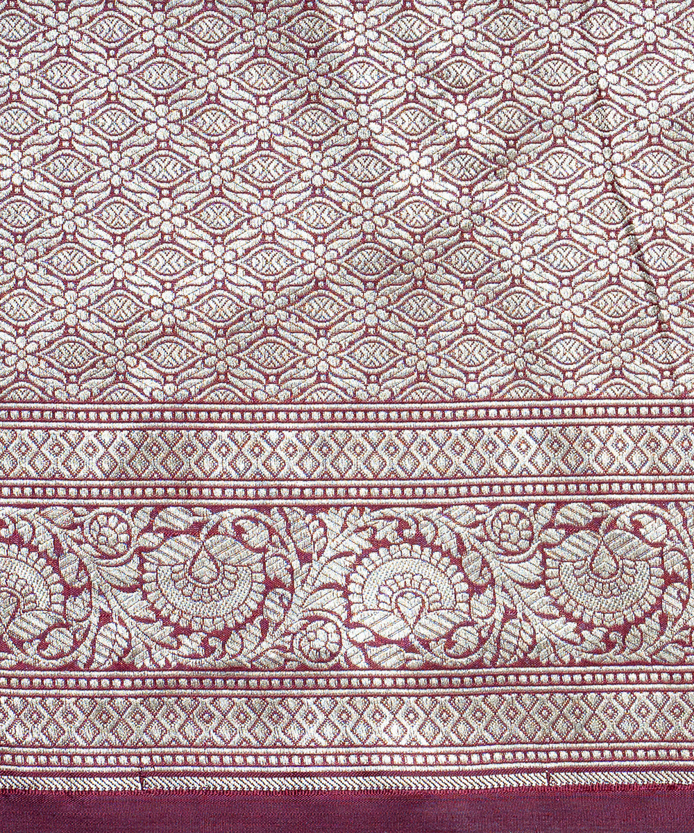 Handloom_Wine_Traditional_Mughal_Boota_Pure_Katan_Silk_Banarasi_Saree_WeaverStory_05