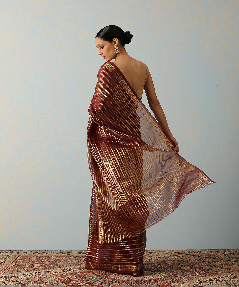 Handloom_Wine_Kora_Silk_Banarasi_Saree_With_Horizontal_Stripes_WeaverStory_03