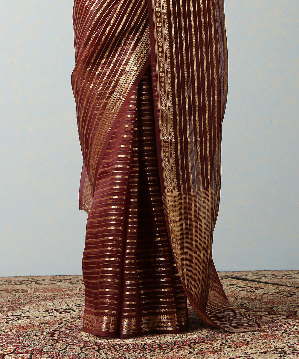 Handloom_Wine_Kora_Silk_Banarasi_Saree_With_Horizontal_Stripes_WeaverStory_04