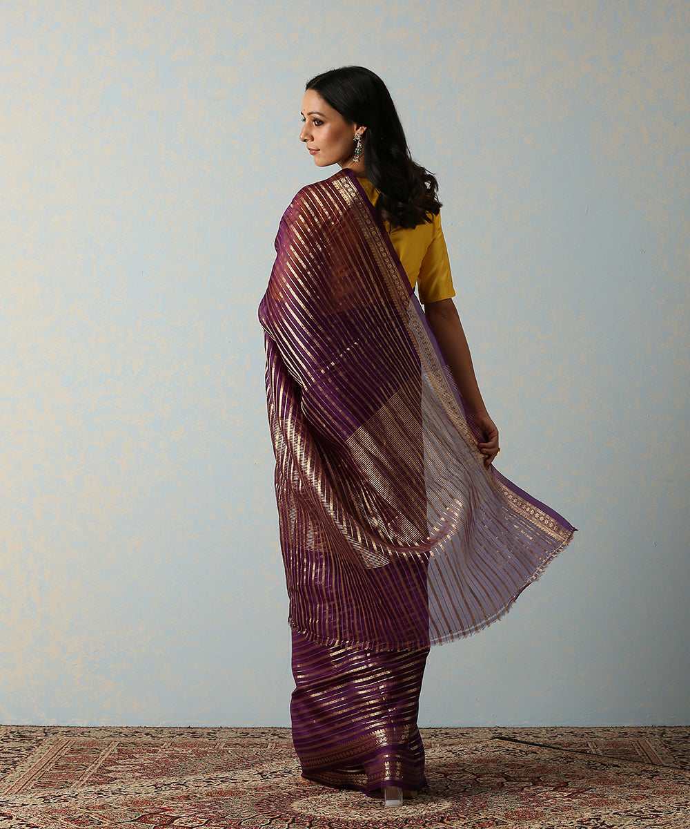 Purple_Handloom_Kora_Silk_Banarasi_Saree_With_Horizontal_Stripes_WeaverStory_03