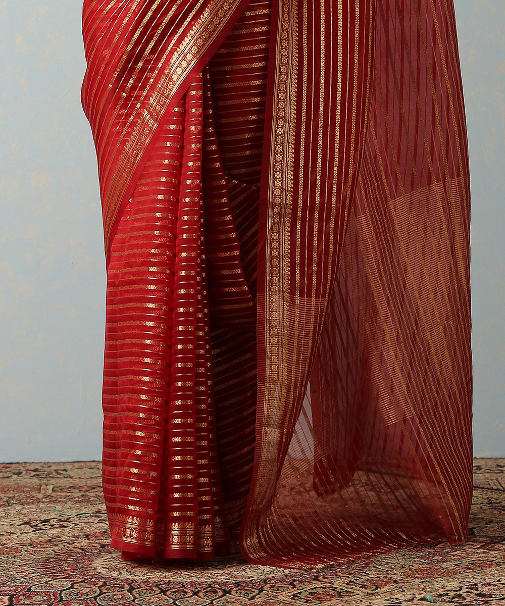 Maroon_Handloom_Kora_Silk_Banarasi_Saree_With_Horizontal_Stripes_WeaverStory_04