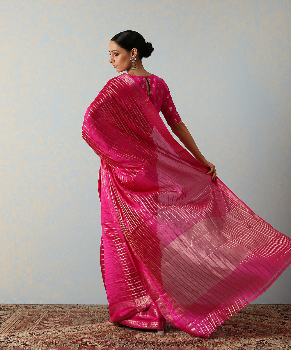 Handloom_Pink_Katan_Silk_Banarasi_Saree_With_Horizontal_Stripes_WeaverStory_03