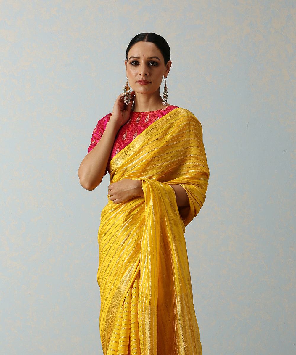 Mustard_Handloom_Katan_Silk_Banarasi_Saree_With_Horizontal_Stripes_WeaverStory_01