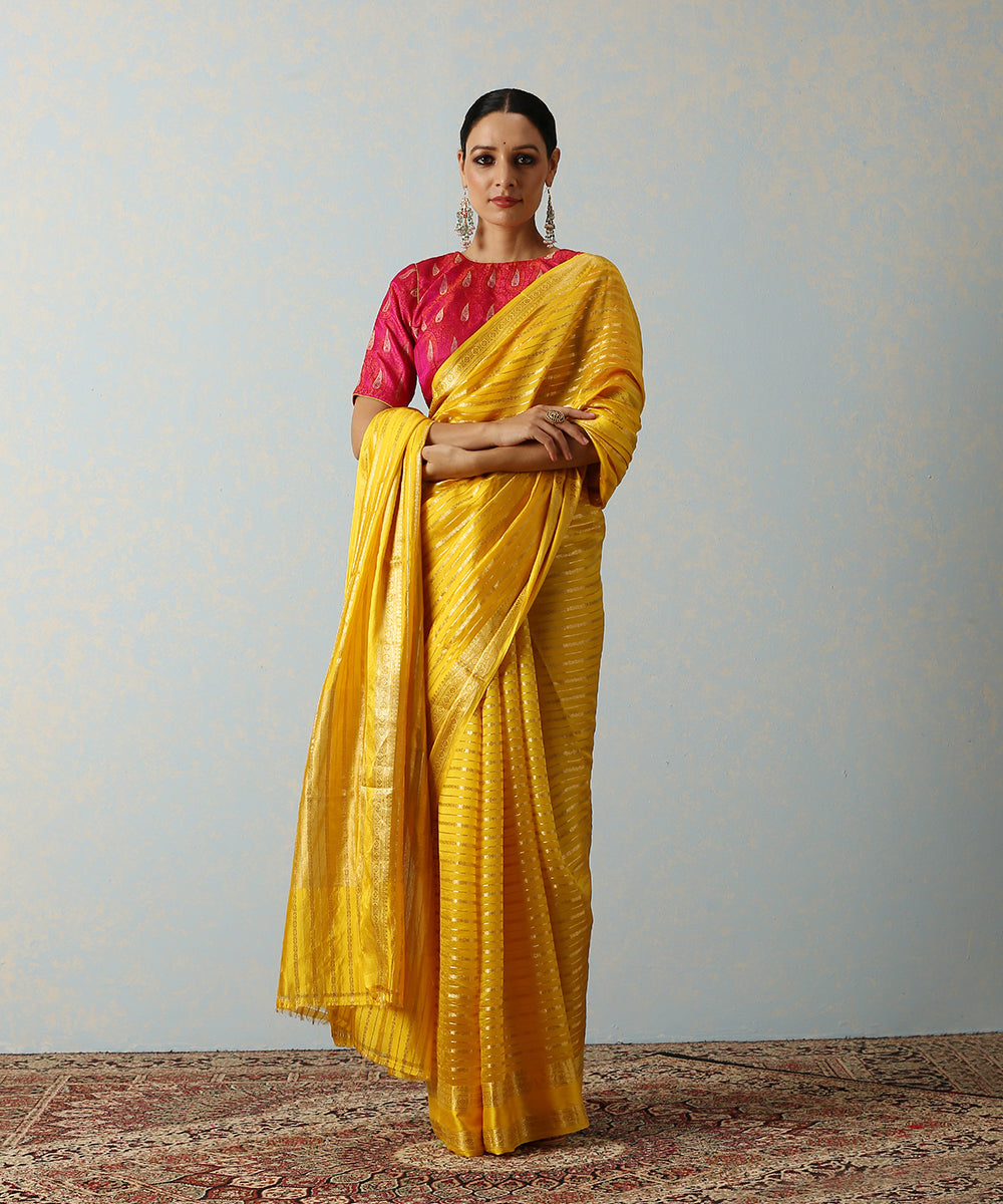 Mustard_Handloom_Katan_Silk_Banarasi_Saree_With_Horizontal_Stripes_WeaverStory_02