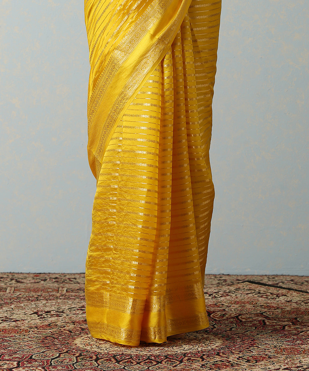 Mustard_Handloom_Katan_Silk_Banarasi_Saree_With_Horizontal_Stripes_WeaverStory_04
