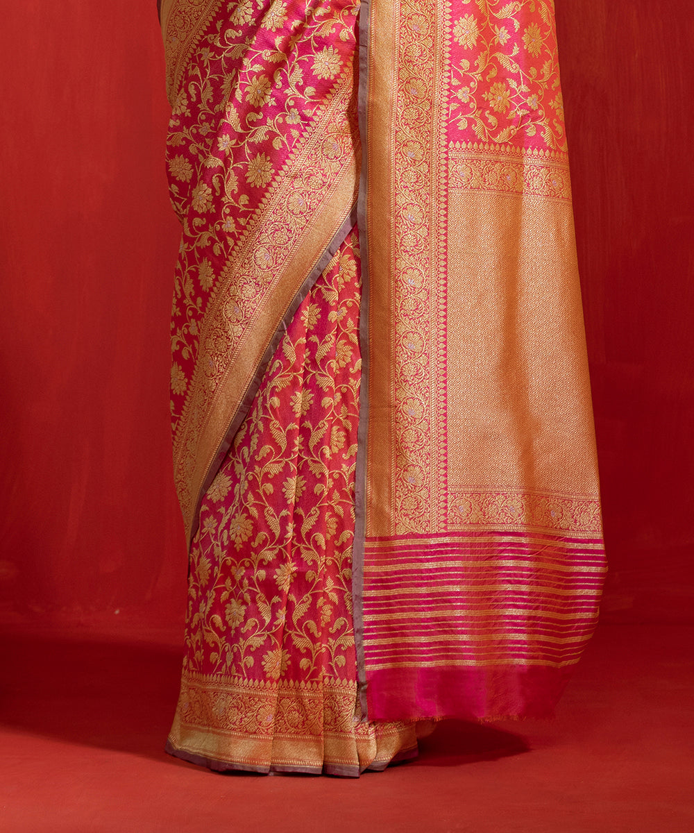 Handloom_Pink_And_Orange_Dual_Tone_Pure_Katan_Silk_Banarasi_Saree_With_Kadhwa_Jaal_WeaverStory_04