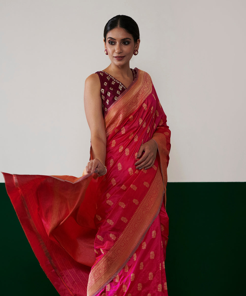 Handloom_Hot_Pink_Pure_Katan_Silk_Banarasi_Saree_With_Cutwork_Booti_WeaverStory_01