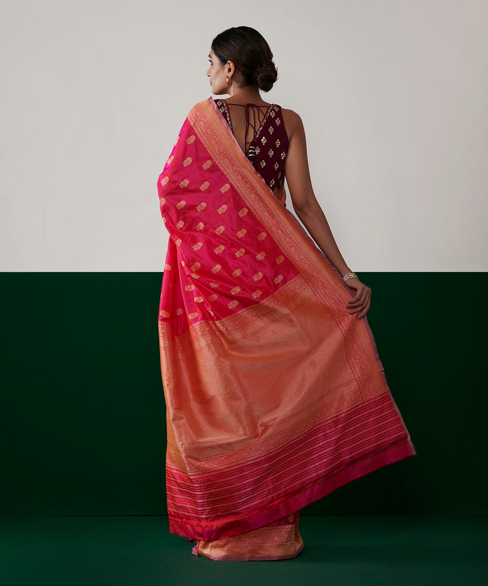 Handloom_Hot_Pink_Pure_Katan_Silk_Banarasi_Saree_With_Cutwork_Booti_WeaverStory_03